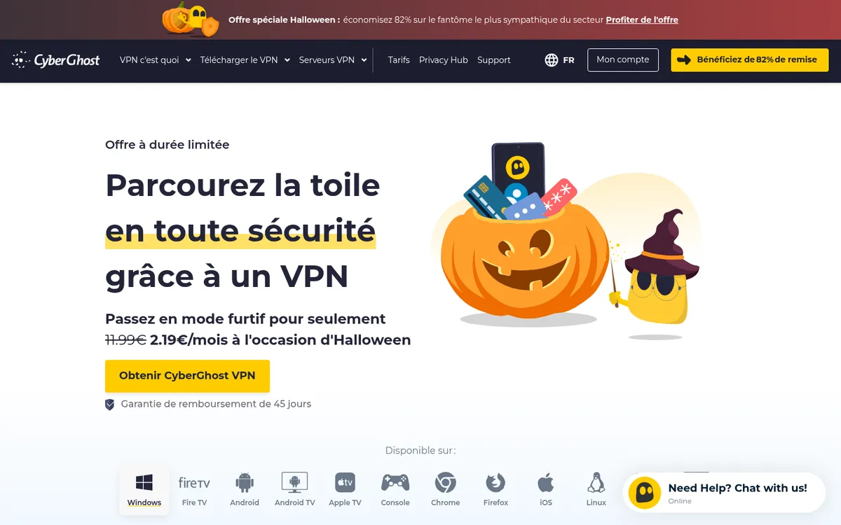 Page d'accueil de CyberGhost sur ordinateur – testé : meilleur VPN pour la Belgique