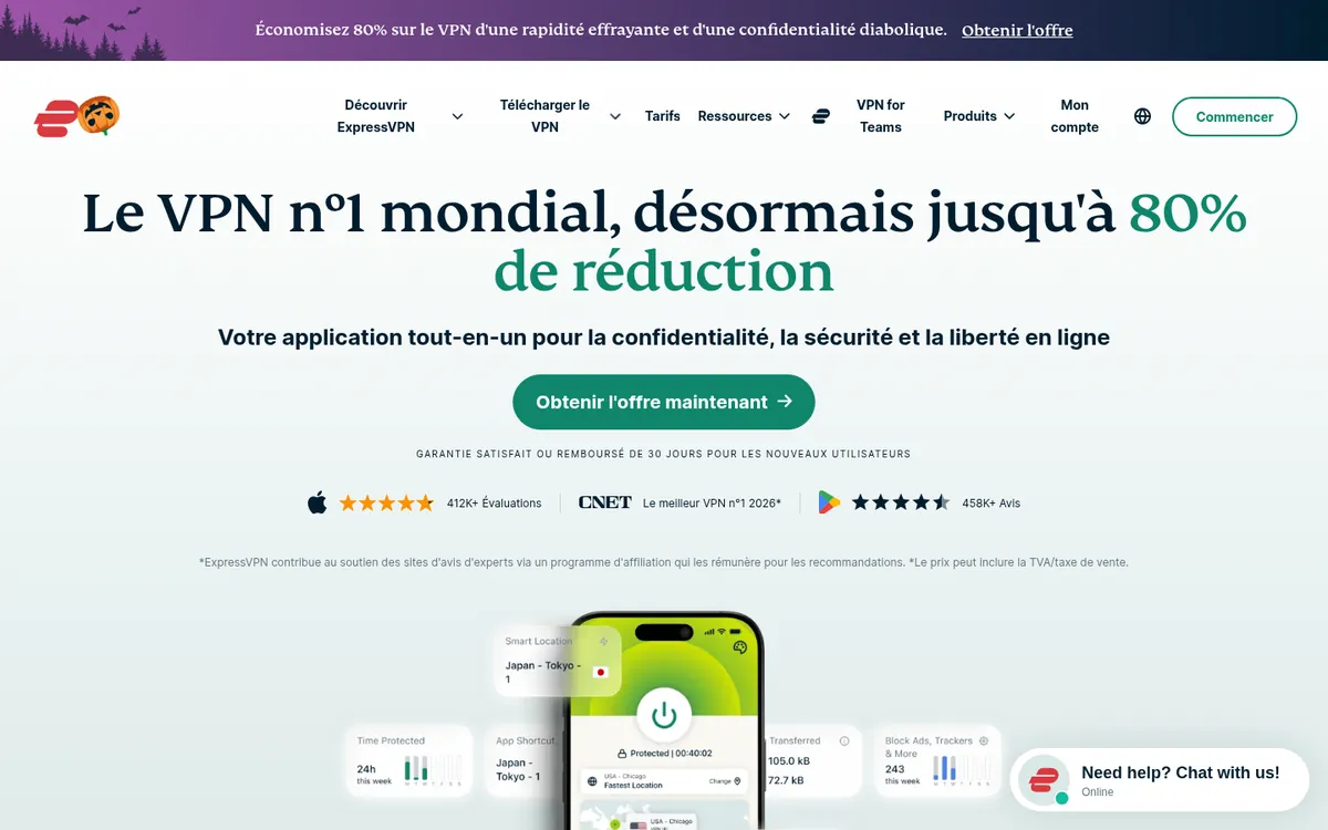 Page d'accueil d'ExpressVPN sur ordinateur – testé : meilleur VPN pour la Belgique