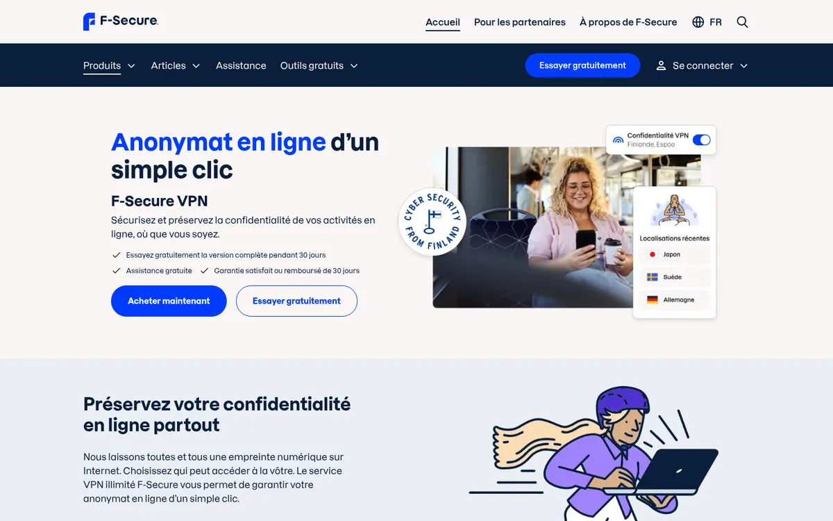 Page d'accueil de F-Secure VPN sur ordinateur – testé : meilleur VPN pour la Belgique