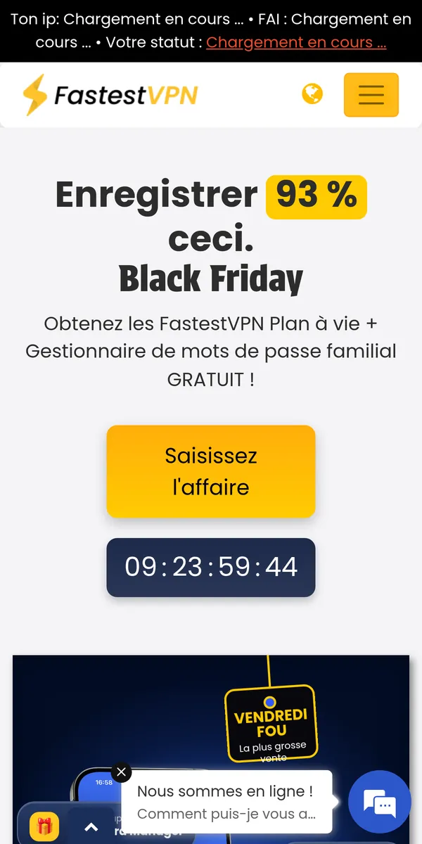 Page d'accueil de FastestVPN sur mobile – testé : meilleur VPN pour la Belgique