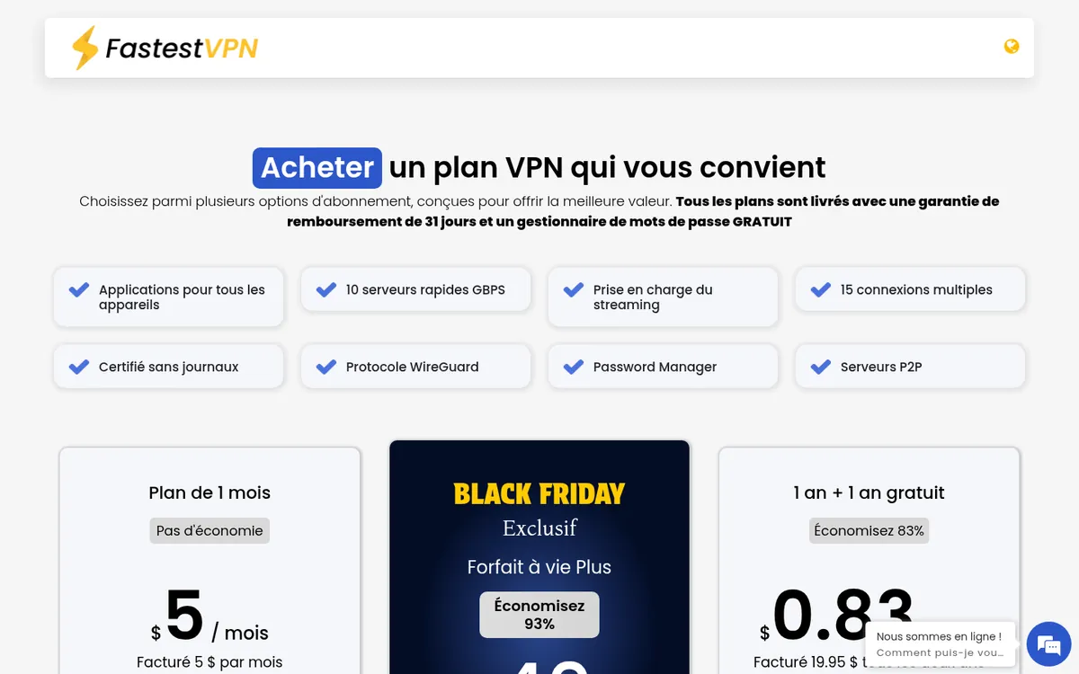 Page des tarifs de FastestVPN – testé : meilleur VPN pour la Belgique