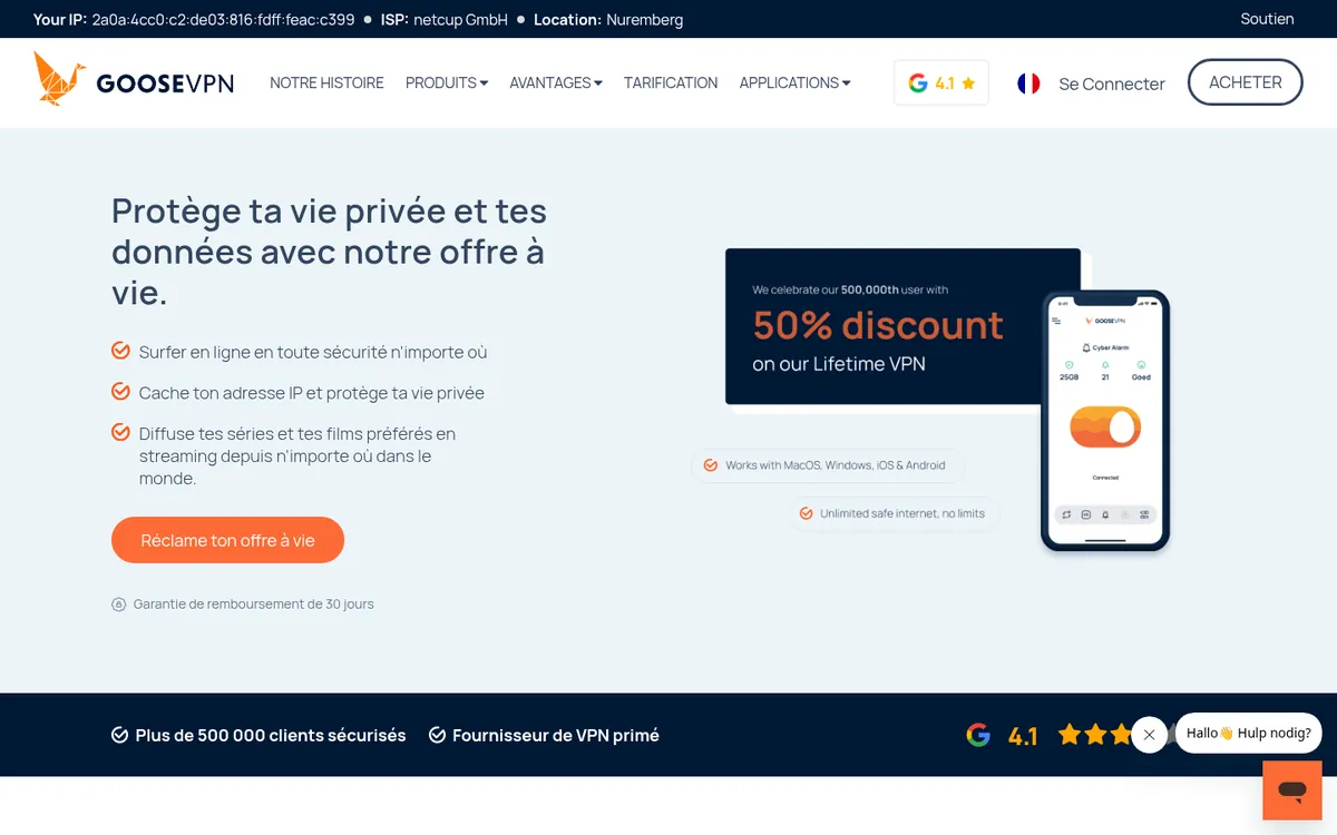 Page d'accueil de Goose VPN sur ordinateur – testé : meilleur VPN pour la Belgique
