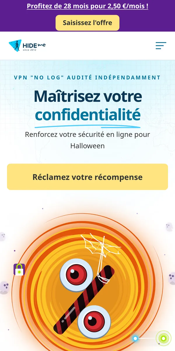 Page d'accueil de hide.me sur mobile – testé : meilleur VPN pour la Belgique