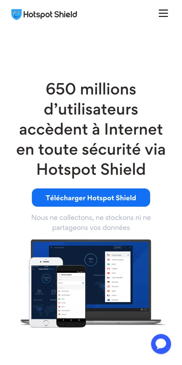 Page d'accueil de Hotspot Shield sur mobile – testé : meilleur VPN pour la Belgique