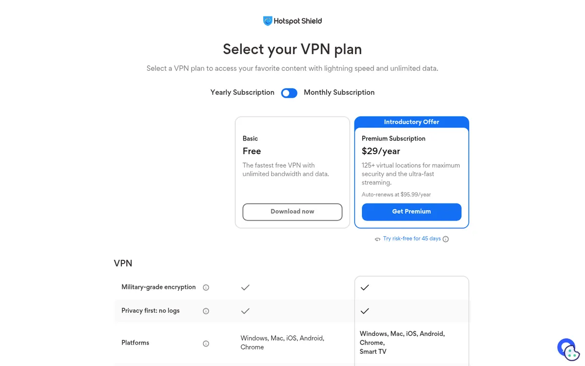 Page des tarifs de Hotspot Shield – testé : meilleur VPN pour la Belgique