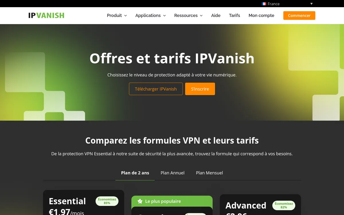 Page des tarifs d'IPVanish – testé : meilleur VPN pour la Belgique
