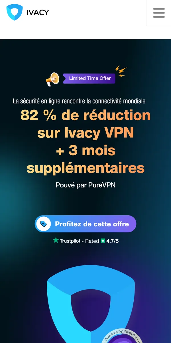 Page d'accueil d'Ivacy sur mobile – testé : meilleur VPN pour la Belgique