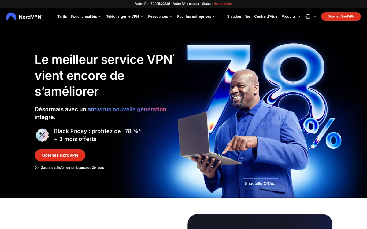 Page d'accueil de NordVPN sur ordinateur – testé : meilleur VPN pour la Belgique