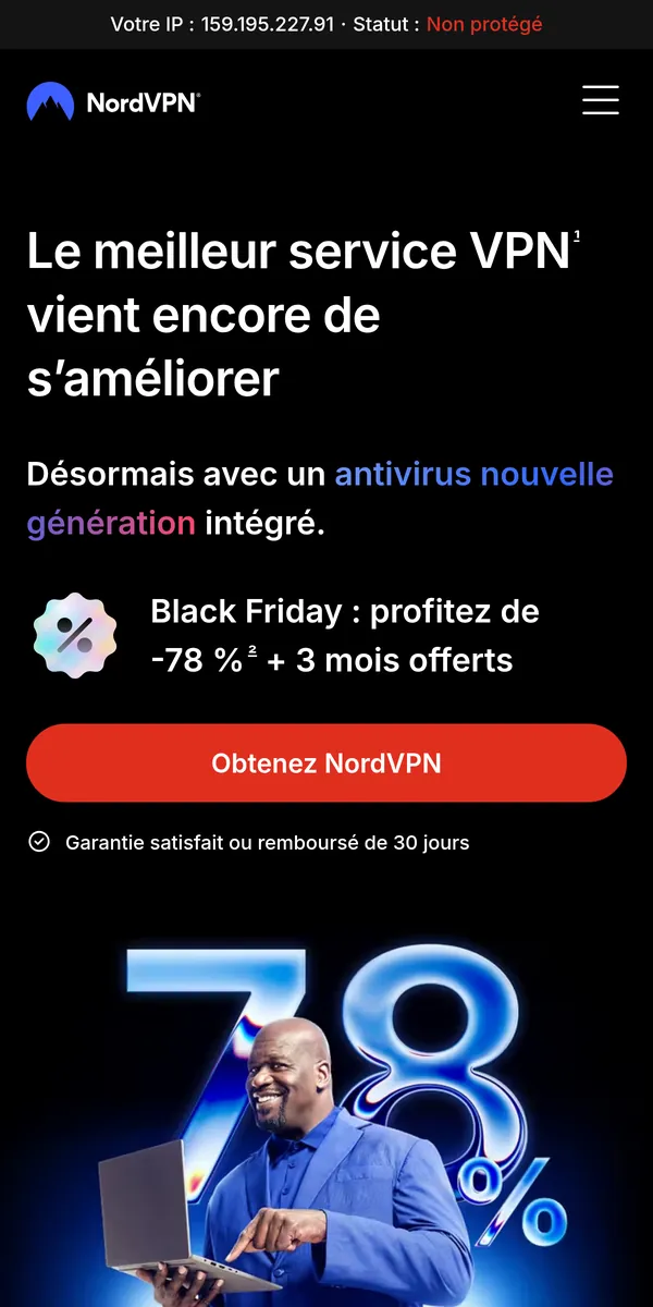 Page d'accueil de NordVPN sur mobile – testé : meilleur VPN pour la Belgique