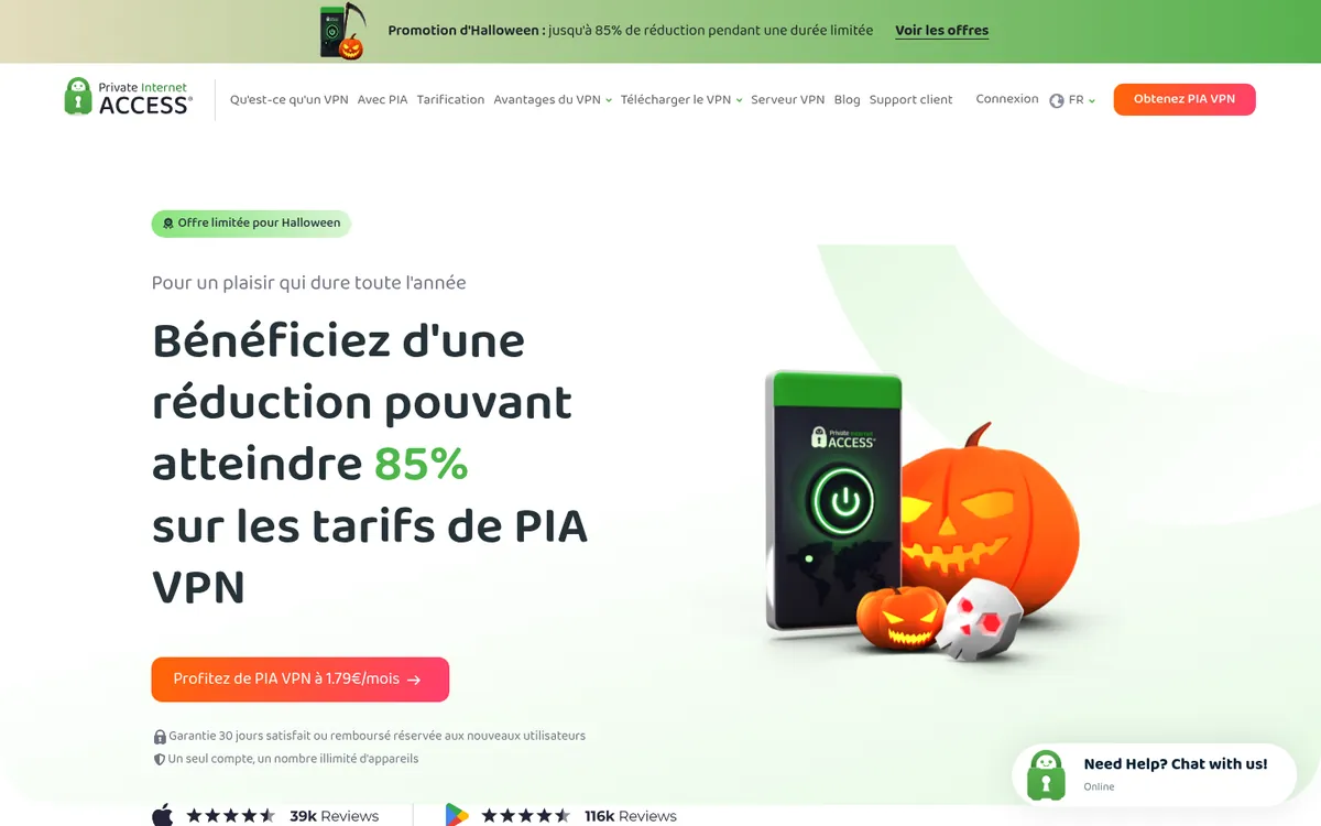 Page d'accueil de Private Internet Access sur ordinateur – testé : meilleur VPN pour la Belgique