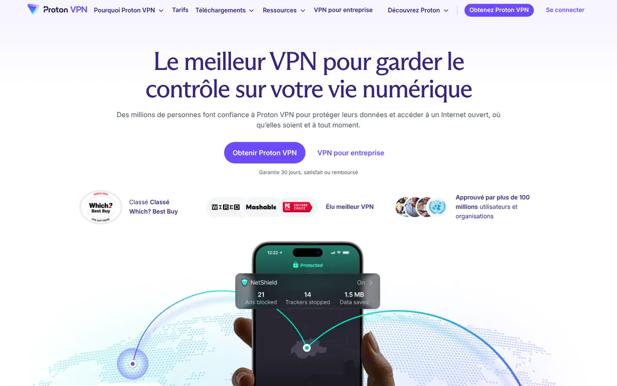 Page d'accueil de Proton VPN sur ordinateur – testé : meilleur VPN pour la Belgique