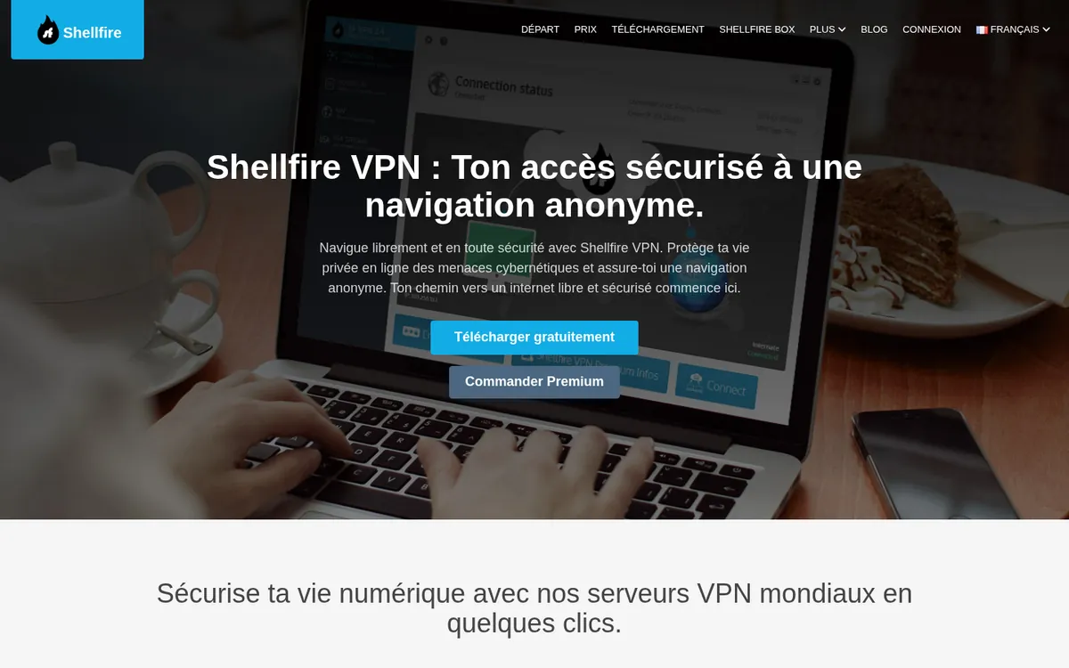 Page d'accueil de Shellfire VPN sur ordinateur – testé : meilleur VPN pour la Belgique