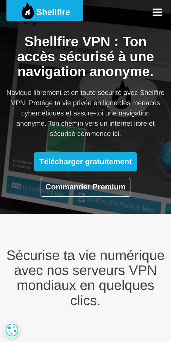 Page d'accueil de Shellfire VPN sur mobile – testé : meilleur VPN pour la Belgique