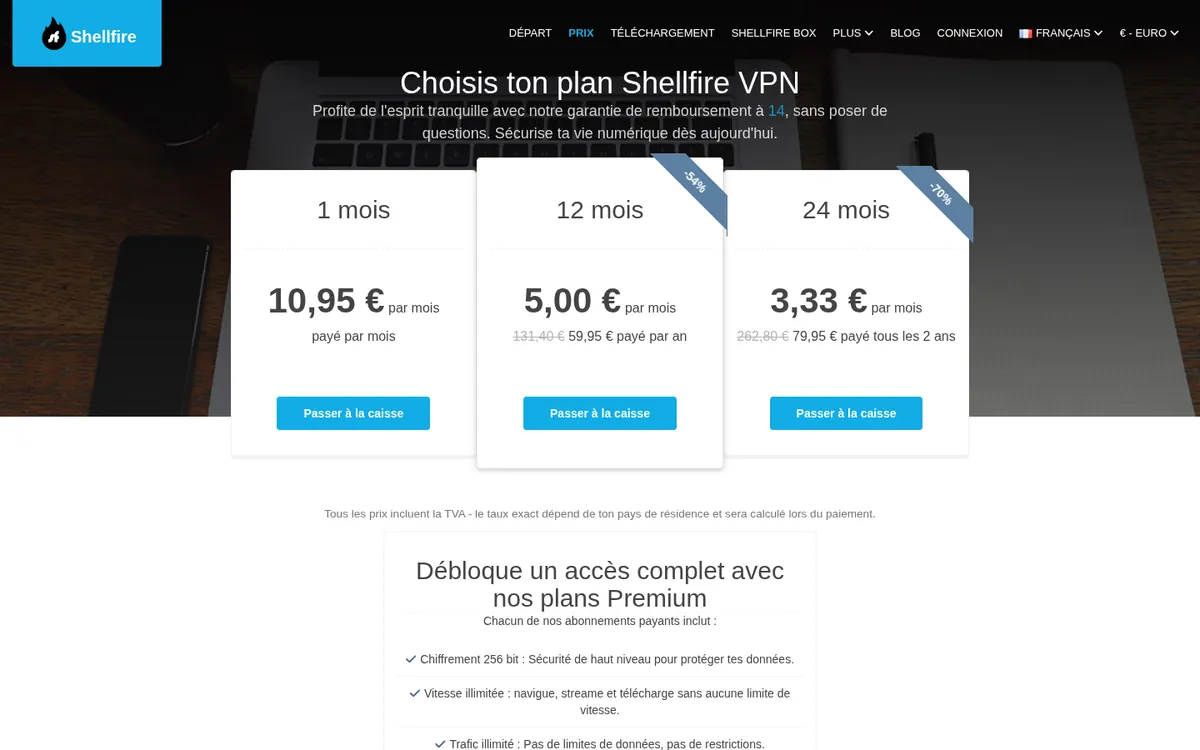 Page des tarifs de Shellfire VPN – testé : meilleur VPN pour la Belgique