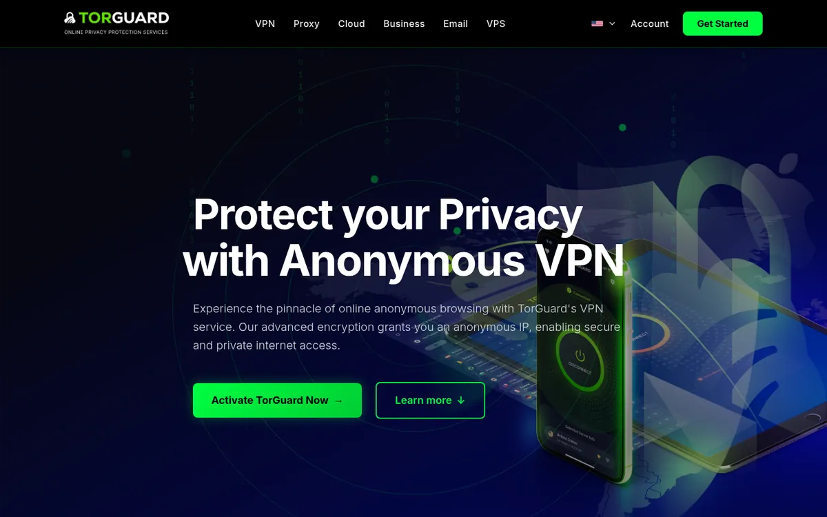 Page d'accueil de TorGuard sur ordinateur – testé : meilleur VPN pour la Belgique