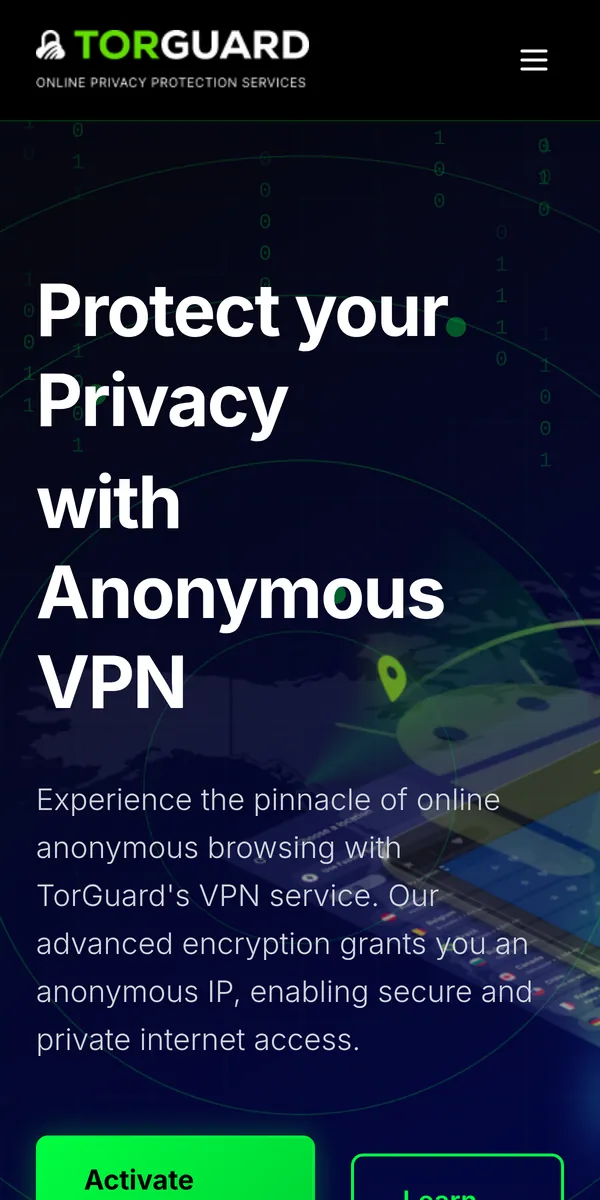 Page d'accueil de TorGuard sur mobile – testé : meilleur VPN pour la Belgique