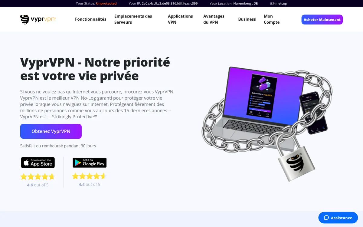 Page d'accueil de VyprVPN sur ordinateur – testé : meilleur VPN pour la Belgique