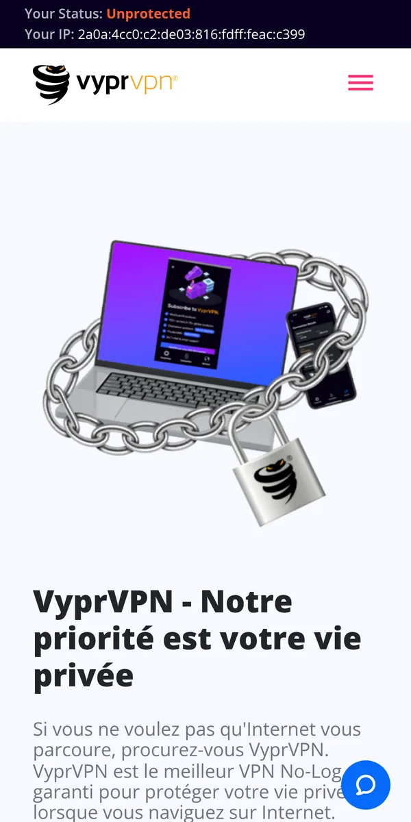Page d'accueil de VyprVPN sur mobile – testé : meilleur VPN pour la Belgique