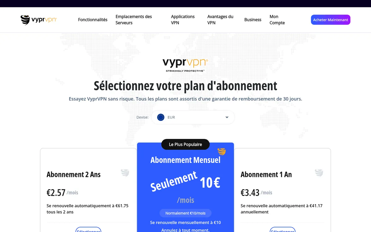 Page des tarifs de VyprVPN – testé : meilleur VPN pour la Belgique