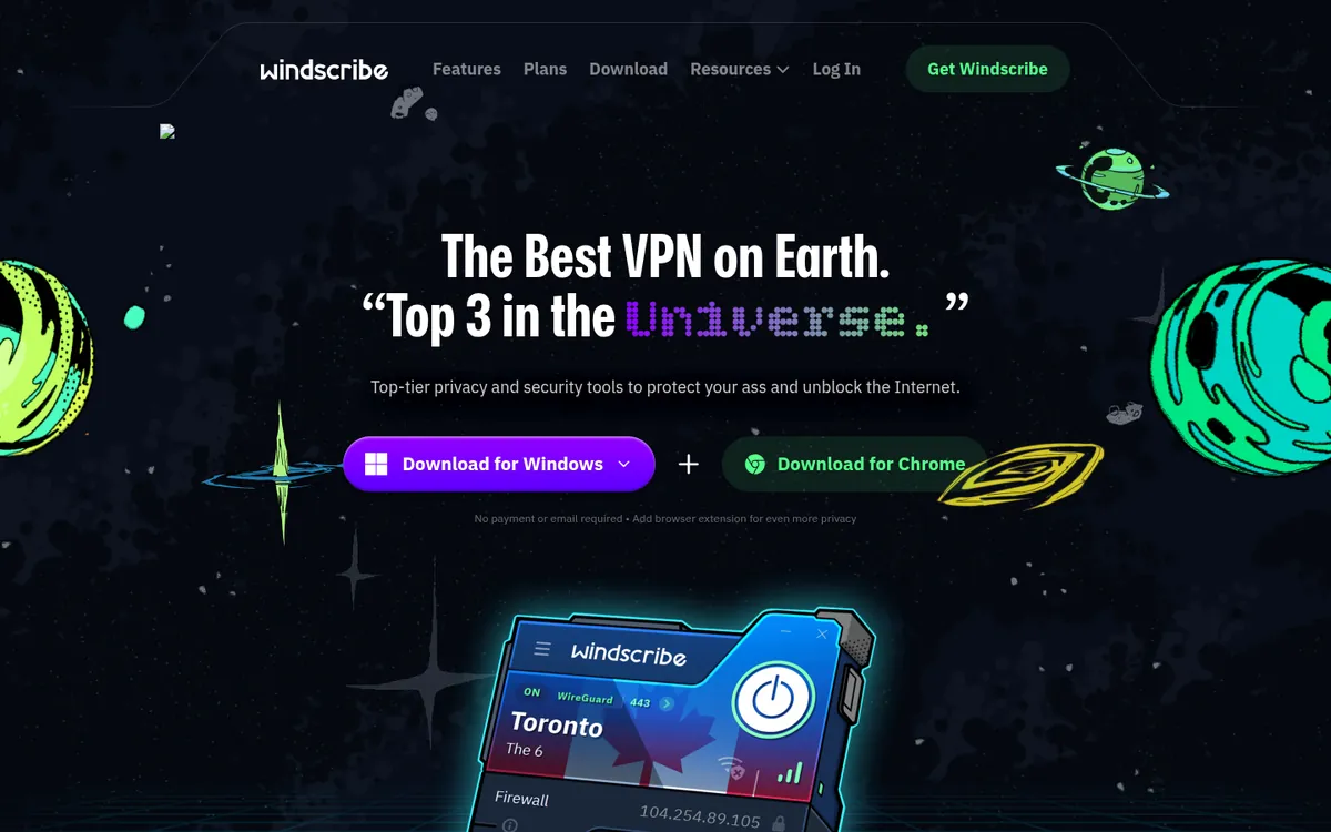 Page d'accueil de Windscribe sur ordinateur – testé : meilleur VPN pour la Belgique
